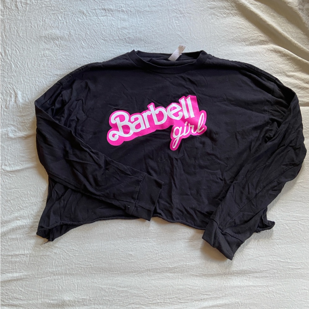 Barbell Girl Black Long Sleeve Crop Top